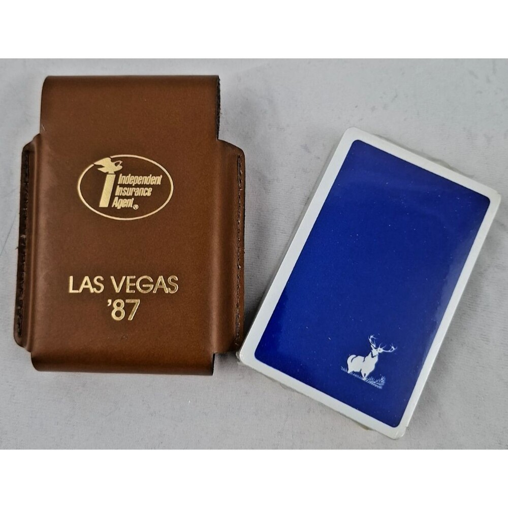 Vintage Hartford Insurance Leather Case & Playing Cards-Las Vegas 1987-NICE!